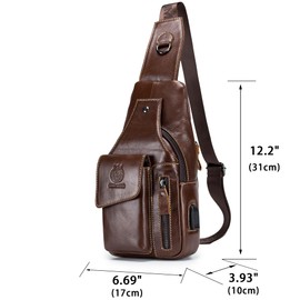 LUKZIJAES Genuine Leather Sling Bag for Men Crossbody Shoulder Casual Chest Pack Daypack Outdoor Travel Hiking Backpack (#13-Coffee)
