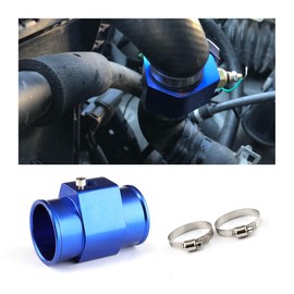 AICEL Water Temp Hose Adapter, Aluminum Temperature Gauge Joint Pipe Radiator Sensor, Water Sender Hose Radiator Sensor Adapter Attachment Hose Clamps, Universal Car Tuning Accessories (Blue/1.34")