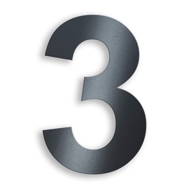 Metzler House Number Made of Solid Steel in Anthracite RAL 7016, Anthracite Grey, Fine Structure, Powder Coated, Arial Font, Height 20 cm, Number 3