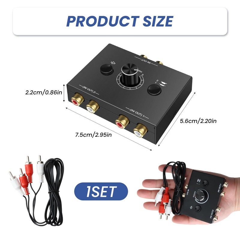 Times Mark RCA Audio Switcher 2 in1 Out Bidirectional, Audio