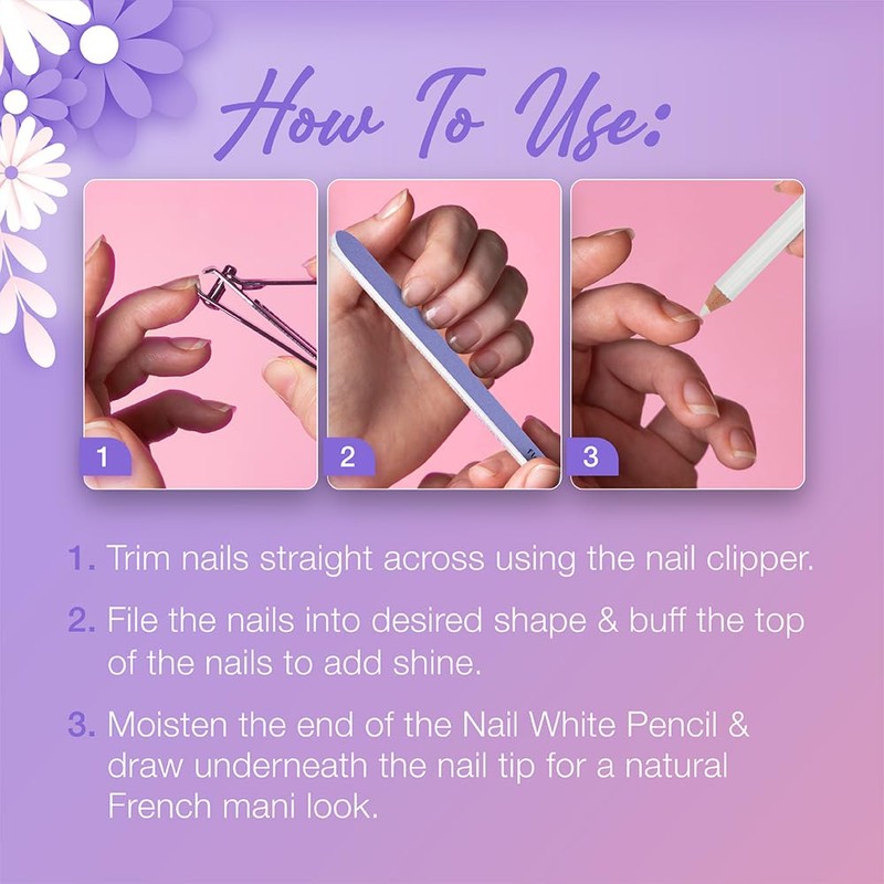 Flowery Natural French Manicure Kit – with Nail Clipper, File,