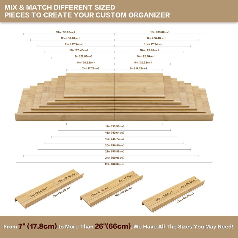 Angimio Bamboo Spice Rack Drawer Organizer - 8 Pieces Set-