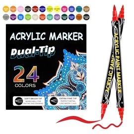 ADGIJNNOUW 24 Colores Plumones Acrilicos Doble Punta, Rotuladores Acrilicos, Resistente al Agua, Seguro, Acrylic Markers para Piedras, Cristal, Madera, Cerámica, Plastico, Huevos de Pascua