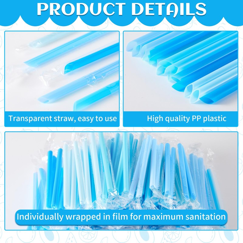 FoldTier 1000pcs 5 Inch Blue Cocktail Straws, 0.24" Wide Short
