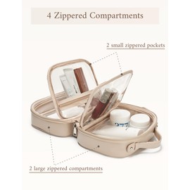 Oaque Clear Cosmetic Bag 2 Layer Travel Toiletry Bag Clear Makeup Bag Case with 4 Compartments, Transparent Travel Bag for Toiletries, Large Toiletry Bag for Women Cosmetic Case (Stone)