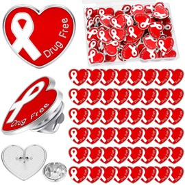 Tondiamo 50 Pcs Red Ribbon Week Pins Bulk Drug Free Pins Health Awareness Drug Free Prevention Heart Brooches for Men Women Teens for School Classroom Educational Activity Party Favor Supplies