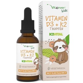 vit4ever Vitamin D3 + K2 Drops Children - 300 Drops - 500 IU - K2VITAL | 25 μg vitamin K2, 99.7% All-Trans MK-7, MCT oil, 1 drop daily, laboratory tested