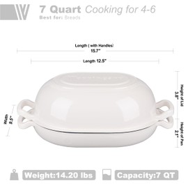 VORRINGARD Enameled Cast Iron Sourdough Bread Oven, Dutch Oven, Loaf Cast Iron Bread Pan for Homemade Bread Baking, Meatloaf Pan with Lid, 7QT, White
