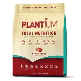 AMAXI Plantium Total Nutrition, Premium All-in-One Meal Replacement Shake, Plant-Based Protein Powder with Vitamins, Minerals & Probiotics, 22g Protein per Serving, Strawberry