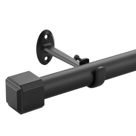 Single Curtain Rods,with Square Cylindrical Aluminum Alloy Finials,1 Inch Heavy Duty Drapery Rods Adjustable Length 144-164"(12-13.6ft),Matte Black