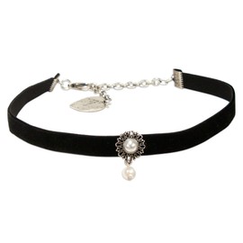 Alpenflüstern Women’s Narrow Velvet Traditional Heart Choker in Traditional Colours, DHK266