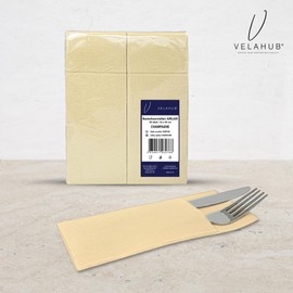 VelaHub Airlaid 50 Cutlery Napkins, High-Quality Disposable Napkins, 32 x 40 cm, Cream