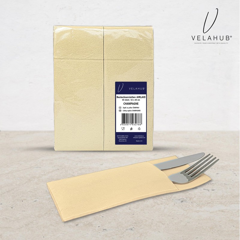 VelaHub Airlaid 50 Cutlery Napkins, High-Quality Disposable Napkins, 32 x