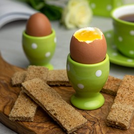 City to Cottage Ceramic Egg Cup Holder Set of 2, Soft Boiled Egg Cups, Hard Boiled Eggs Stand Holders, Breakfast Cooking Kitchen Egg Serving Cup, Handcrafted Egg Cup (Green Polka Dot)