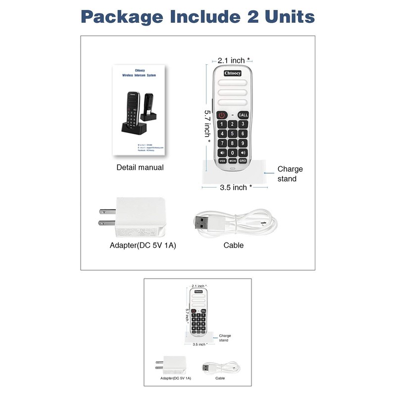 Chtoocy Rechargeable Handheld Intercoms Wireless for Home 1 Mile Range