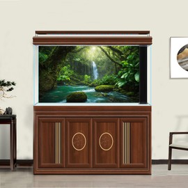 Waterfall Aquarium Background Tropical Jungle Lush Rainforest Terrarium Background Huge Trees Moss River Deep Mountain Forest Nature Reptile Habitat Backdrops Fish Tank Decor Vinyl 36x20in