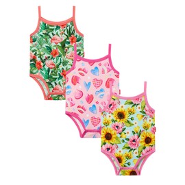 EASWEET - Paquete de 3 mamelucos sin mangas y camisola de bambú de viscosa para bebé, Girasol/Fantasy Love/Flamingo, 3-6 Meses
