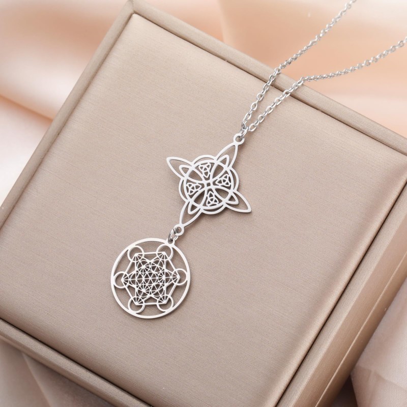 TEAMER Metatron Cube Witch Knot Pendant Necklace Double Amulet Protection