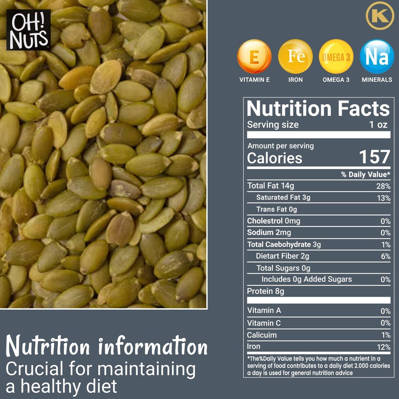 Oh! Nuts Pumpkin Seeds - Roasted Unsalted - 2 lb