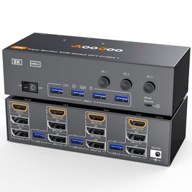 8K@60Hz HDMI Displayport KVM Switch 3 Monitors 3 Computers 4K@144Hz Triple Monitor KVM Switches with USB 3.0 Port,Wired Remote,Power Adapter and USB3.0 Cables(16.2 cm 3 PC 3 Monitor 8K KVM)