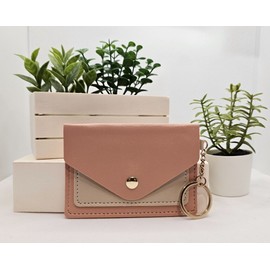 Unbranded Stylish Compact Mini Keychain Wallet - Two-Tone Pink/White