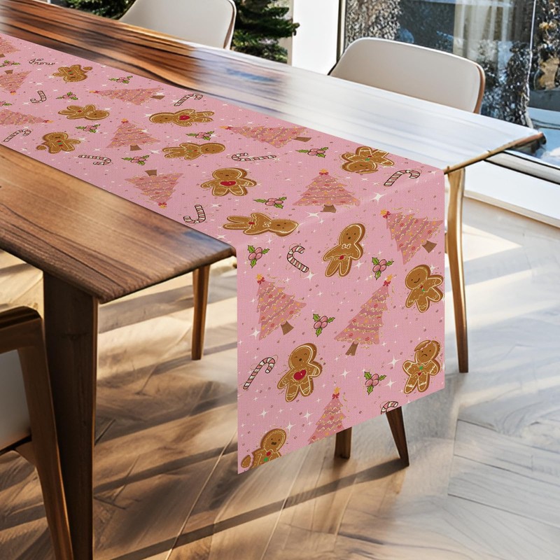 Tian Zhun Christmas Table Runner Pink Gingerbread Table Runner Christmas