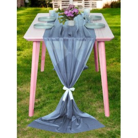 MDS Christmas Chiffon Table Runners - 25 Pack, 29 x 120 Inches, 10ft Each - Sheer Long Table Runners for New Year Party, Thanksgiving, Wedding, Reception, Harvest Dinner Table Décor - Dusty Blue