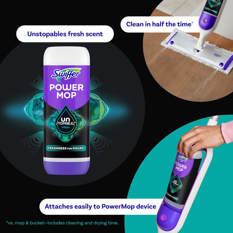 Swiffer PowerMop Floor Cleaning Solution with Unstopables Fresh Scent, PowerMop