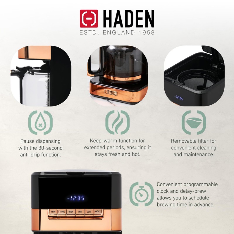 HADEN Quintessential 12 Cup Brew Coffee Maker, 120 Min Keep