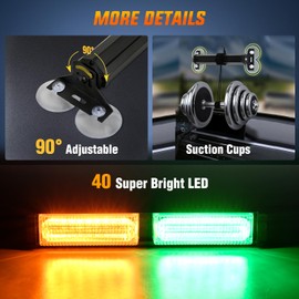 Nilight 40LED Amber Green Emergency Strobe Traffic Advisor Light Bar with Suction Cups Dash Safety Warning Hazard Flashing Lights Interior Front/Rear Windshield for Trucks Construction Vehicles