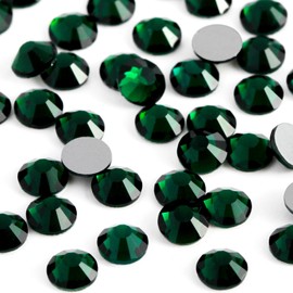 Eleegem 2000PCS SS20 Flatback Rhinestones | 12-Facet Diamond-Cut Glass Gems for Nail Art, Clothing, DIY Crafts |Glue-On Decoration Stones with Silver Backing(Emerald)