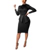 Women's Fashion Peplum Bodycon Long Sleeve Work Dresses Bow Club