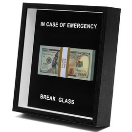 BENESHOW Funny in Case of Emergency Prank Money Gifts, Unique Office for Coworkers, Fun Gag Gifts Wall Art Decor for Women and Men, White Elephant Gifts for Adults, Shadow Box Frame Display Case, 9x9