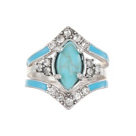 Vintage Turquoise Crystal Rings Set - 3pcs Wedding Ring Set for Women, Gold Tone/Silver Tone, Bohemian Style-silver7