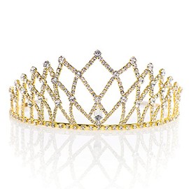Anderson's Isadora Clear Rhinestone Gold Tiara, 2.625 Inches, Women, Girls, Wedding Tiara, Queen Or Princess Prom Tiara Homecoming, Pageant, Wedding, School Dance, Award, Costume, Party, Event