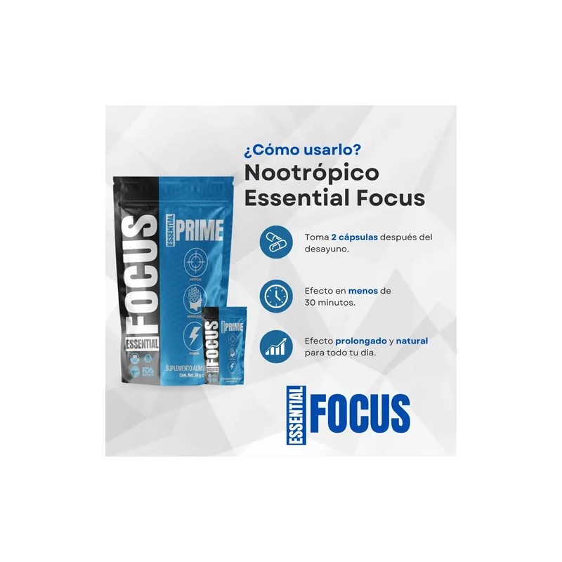 Nootrópico Essential Focus Concentración, Agilidad Mental