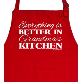 ThisWear Everything is Better in Grandma's Kitchen Apron for Kitchen Two Pocket Apron Red