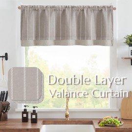 jinchan Nautical Valance Striped Linen Curtain 18 Inch Farmhouse Room Darkening Double Layer Valance for Kitchen Living Room Bathroom Windows Blackout Pinstripe Window Treatment 1 Panel Tan