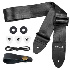 VOHALO Guitar Strap, Adjustable Nylon Strap for Acoustic Bass Electric Guitar, Guitar Accessories, Ideal Gift for Beginners (Black)