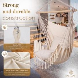 DWELLAST - Swinging Hammock Chair with Led Lights Strip - Outdoor Swing Chair with Side Pocket & Two Comfortable Cushions - Hanging Chair for Bedroom - No Assembly Hardware Included