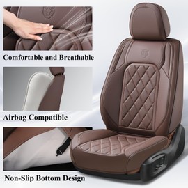 Coverado Car Seat Covers Full Set, 5 Seat Universal Seat Covers for Cars, Luxury Faux Leather Waterproof Seat Covers, Front and Back Car Seat Protector, Auto Seat Covers Fit for Most Vehicles, Coffee
