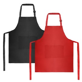 Milifox Kids Apron with Pockets 2 Pack Adjustable Children Chef Apron Art Smock for Painting Cooking Baking Craft Kitchen Classroom(2 Pack Black and Red)