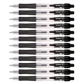 OFFICER PRODUCTS DONAU Classic Retractable Gel Pen, Colour: Black, Pack of 12, Line Width: 0.25 mm, Ball Diameter: 0.5 mm, Soft Feel Grip