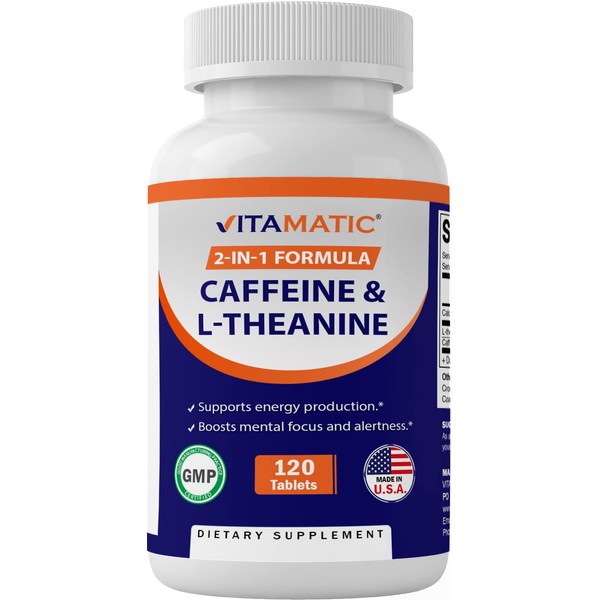 Vitamatic Vitamatic L-Theanine 200mg with Caffeine 100mg 120 Vegetarian Tablets
