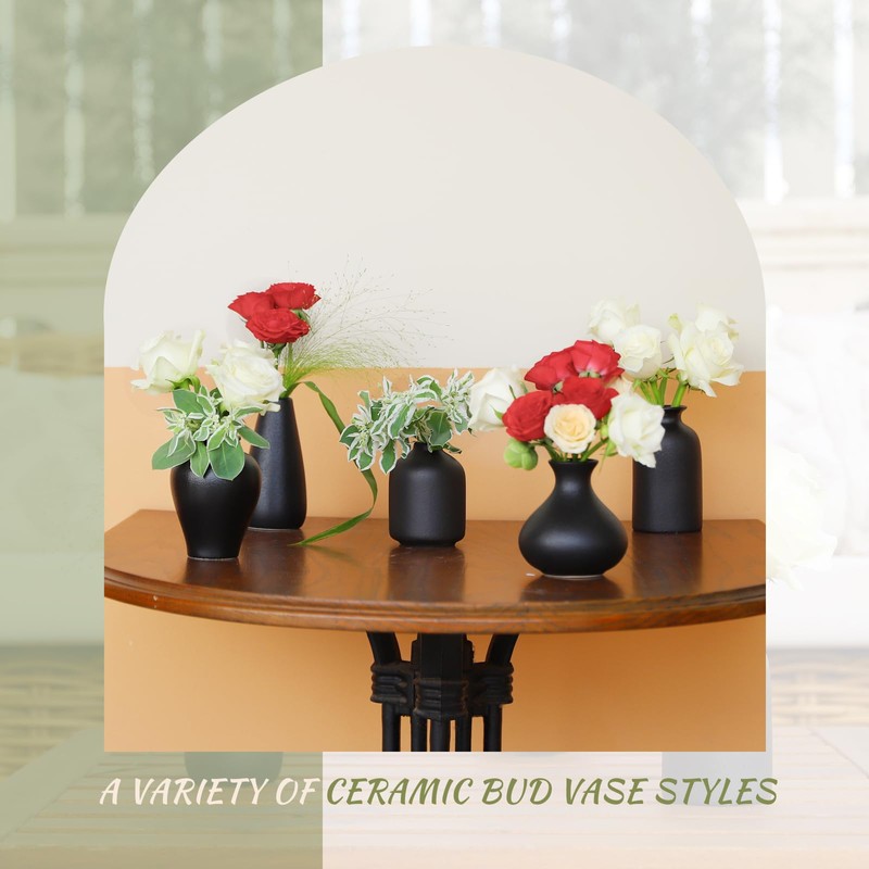 Small Black Vases Set of 8 - Mini Ceramic Bud