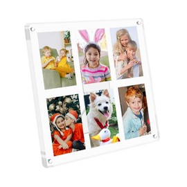 AetJxixee 8X8 Inch Acrylic Collage Picture Frames, 6 Section 2X3 Photo Frames 1 Pack Magnetic Refrigerator or Tabletop Display Transparent Vertical and Horizontal for Home/Family