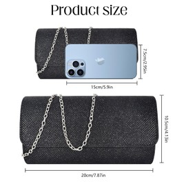 Tolenre Women's Clutch Evening Bag Silver Glitter Chain Bag Elegant Envelope Bag Party Shoulder Bag for Women Girls Wedding Leisure Party Prom Prom, black
