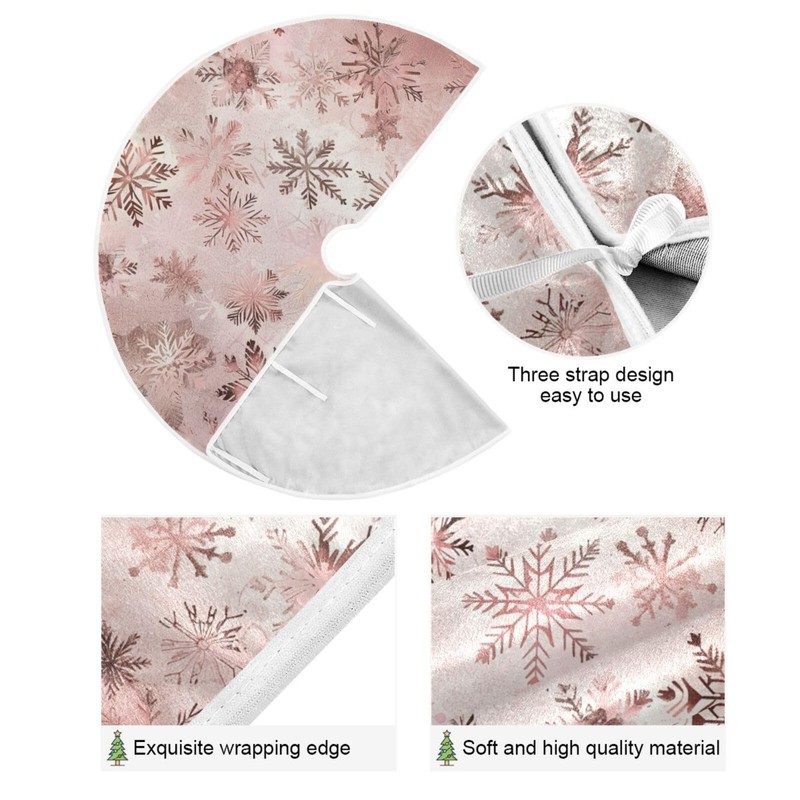 Christmas Tree Skirt, 48 Inch Seamless Pattern Rose Gold Snowflakes