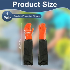 sourcing map Long Waterproof Gloves 28 Inch Elastic Cuff Rubber Chemical Resistant Gloves with Fabric Lined Pond Glove Acid Oil Resistant Glove for Machinery, Orange-Black