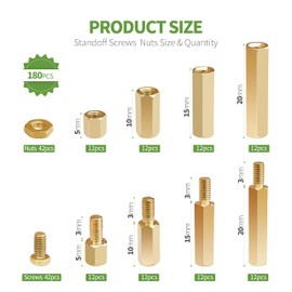 Litorange 180 Pieces M4 Male Female Hex Brass Spacer Standoff Screw Nut Threaded Pillar PCB Motherboard Assortment Kit
